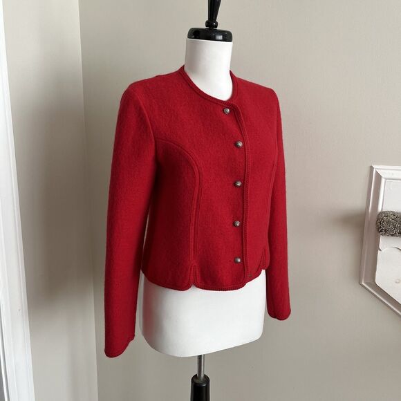 Vintage Boos Austria Boiled Wool Blazer Jacket S Red Cottagecore Alpine - Picture 11 of 14